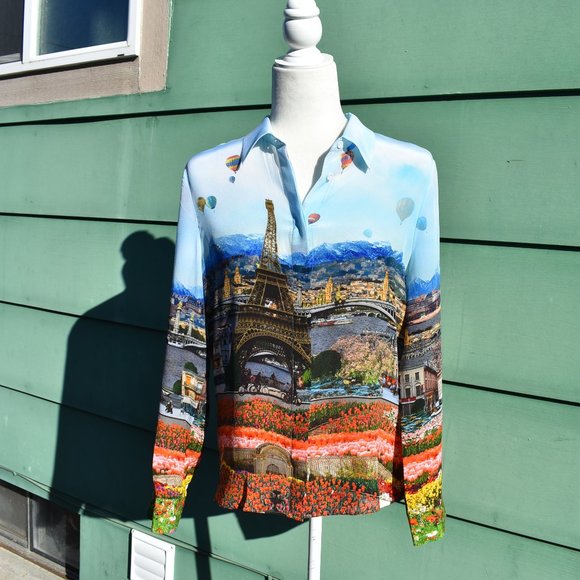 Alice + Olivia | "Willa Silk Eiffel Tower Blouse" Emily in Paris - Picture 7 of 15